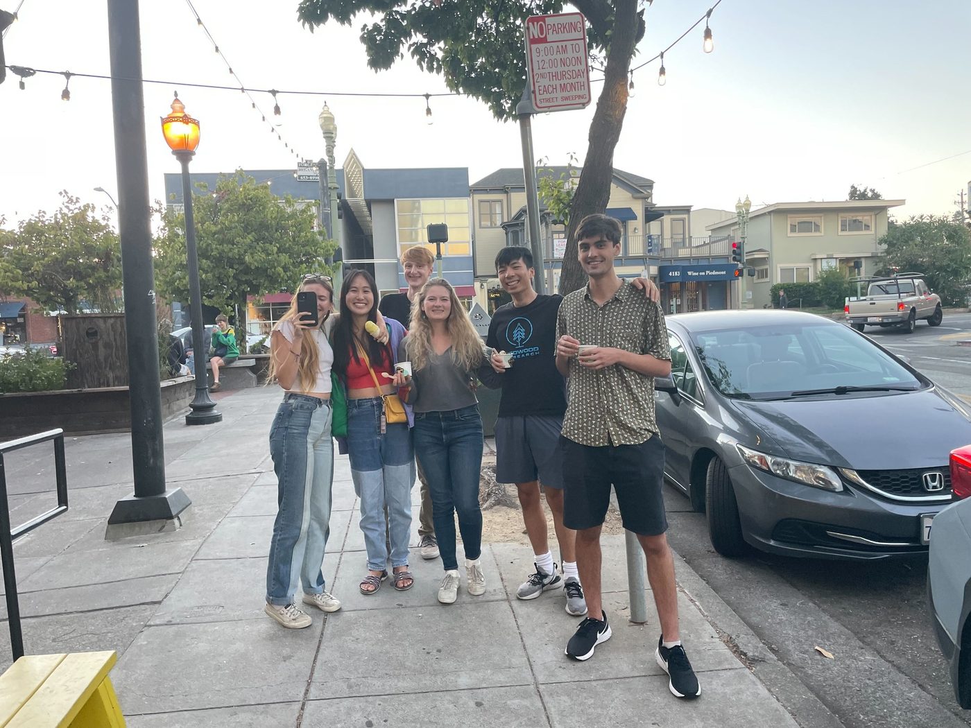 Members getting ice cream together on a walk around Berkeley.